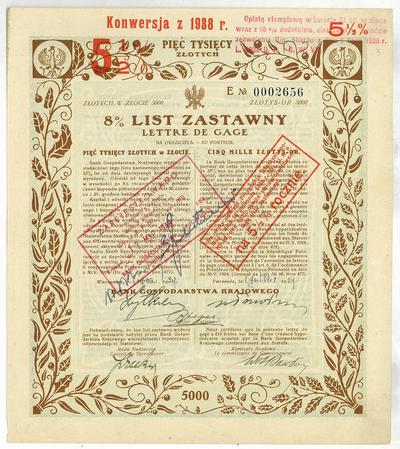 8% List Zastawny BGK na 5000 zł w złocie