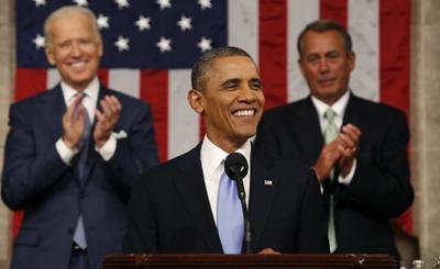 Barack Obama, prezydent USA w trakcie "Orędzia o stanie państwa" w 2014 r. (fot. Bloomberg)