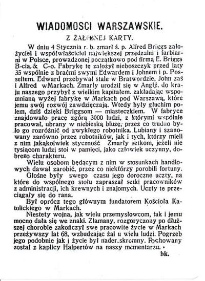 Nekrolog Alfreda, ostatniego z braci Briggsów.