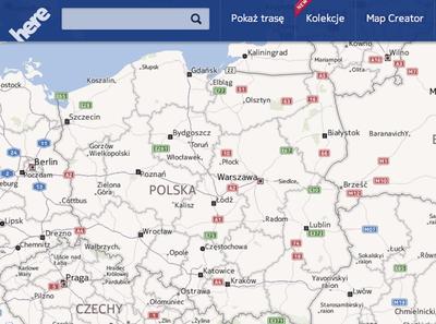Mapa Polski w usłudze Here. Czy mapy uratują fiński koncern? (źródło: here.net)