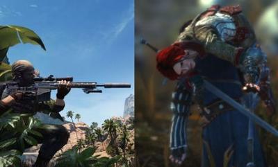 Kadry z gier Snajper i Wiedźmin, sztandarowych produktów CI Games i CD Projekt