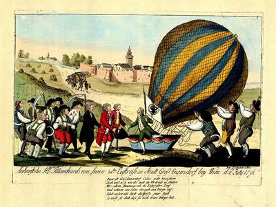 Jean Pierre Blanchard po wylądowaniu w trakcie jednego ze swych pokazów (1791 r., Austria)