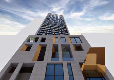 Projekt hotelu modułowego stworzony przez pracownię Danny Forster & Architecture dla sieci AC Hotel by Marriott stanie przy 6 Alei w Nowym Jorku. Ma mierzyć 96 metrów (wizualizacja projektanta)