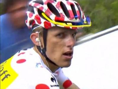 Rafał Majka w koszulce "Najlepszego Górala" podczas 17-tego etapu TdF 2014 (źródło: twitter.com/rafalhirsch)