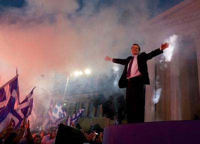 Antonis Samaras, lider ugrupowania Nowa Demokracja podczas jednego z wieców (fot. Bloomberg)