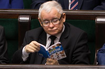 Jarosław Kaczyński czyta "Atlas kotów"