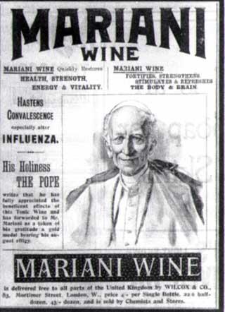 Papież Leon XIII na plakacie reklamującym wino Mariani.