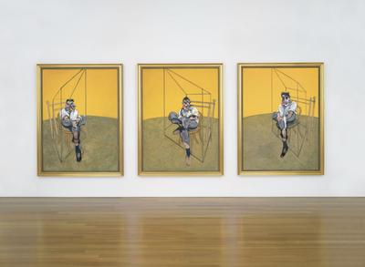 "Trzy studia do portretu Lucian Freud” pędzla Francisa Bacona z 1969 r. podczas pokazu dla mediów w nowojorskim oddziale Christie's w październiku 2013 r. Obraz sprzedany został podczas akcji w listopadzie 2013 r. za 142,4 mln USD (fot. Christie' s Images Ltd. 2013 via Bloomberg)