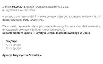 Komunikat na stronie zawadzkie.com.pl