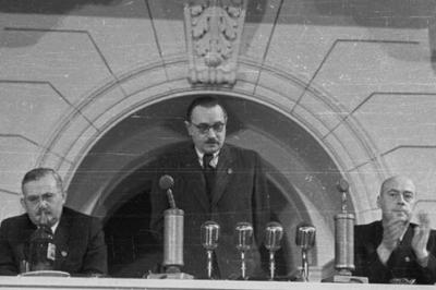 Hilary Minc, Bolesław Bierut i Józef Cyrankiewicz w 1949 r.