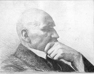 ZAWODOWIEC: Leon Wyczółkowski patrzy na odbiorców z wielu przestrzeni — w muzeach wiszą oleje za setki tysięcy złotych, podczas gdy grafikę można licytować już od 6,8 tys. zł. Autor nie zlecił jej wykonania żadnemu warsztatowi, tylko każdy etap wykonał własnymi dłońmi.