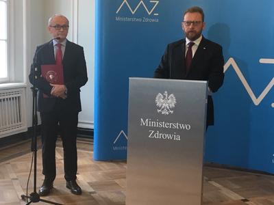 Prof. dr hab. n. med. Piotr Ponikowski i minister zdrowia Łukasz Szumowski ogłaszają rozpoczęcie pilotażu programu KONS.
