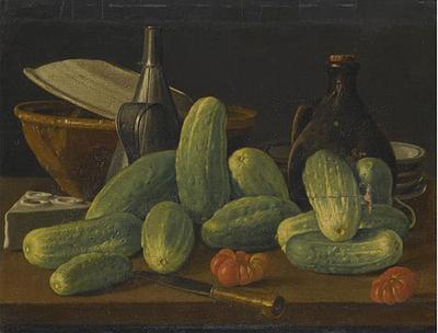 Obraz przedstawiający m.in. ogórki, mal. Luis Meléndez (1716-1780)