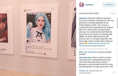 Doe Deere, założycielka i prezes firmy Lime Crime Cosmetics jest jedną z bohaterek prac Richarda Prince'a